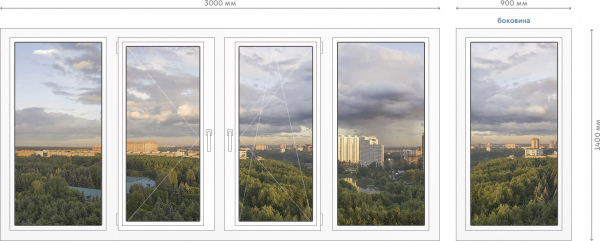 Г-образный балкон (2-х сторонний) пластик