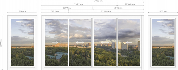 П-образный балкон (3-х сторонний) раздвижной